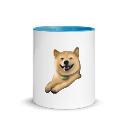 white and blue Custom Pet Coffee Mug for a dog named Cooper that loves couches