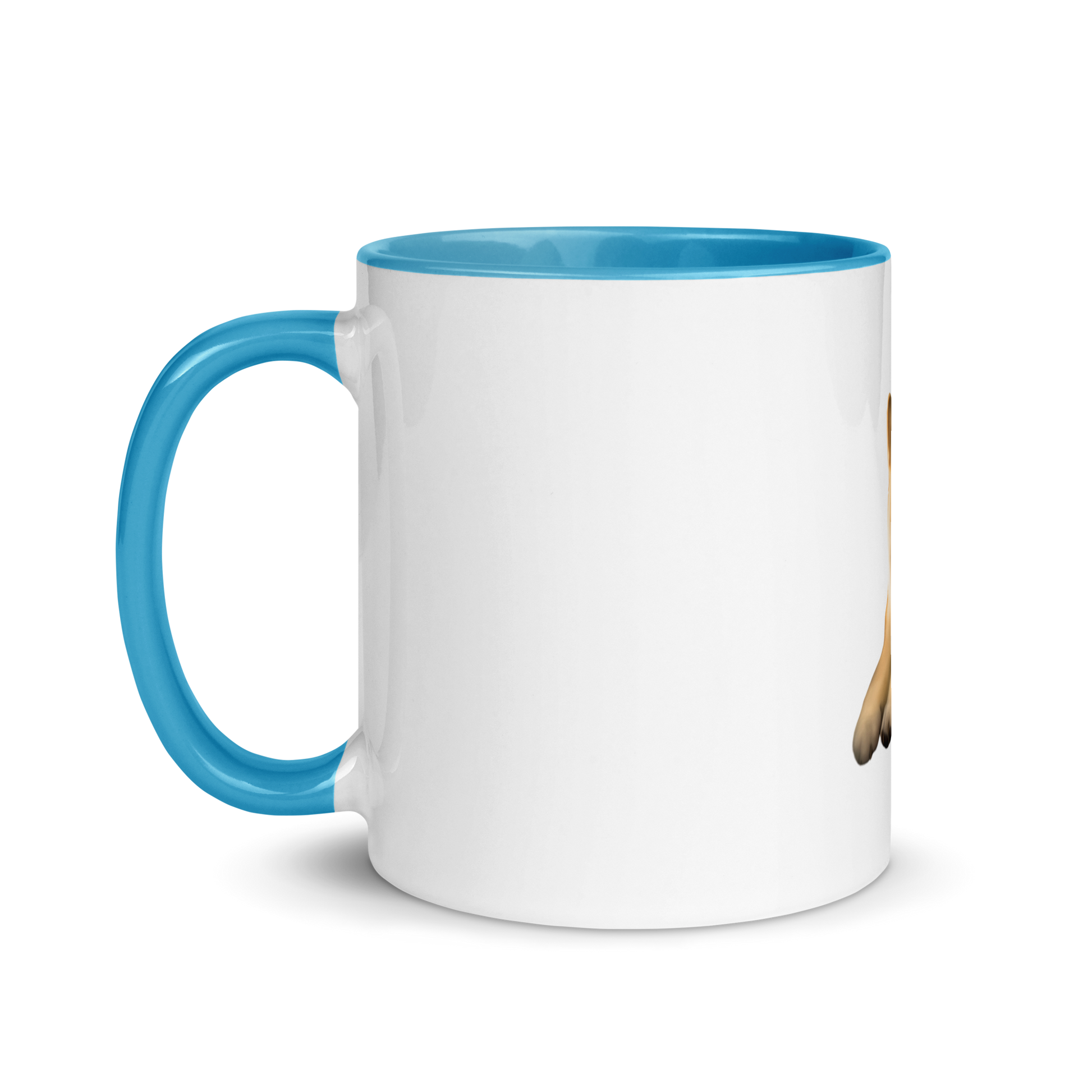 white and blue Custom Pet Coffee Mug for a dog named Cooper that loves couches