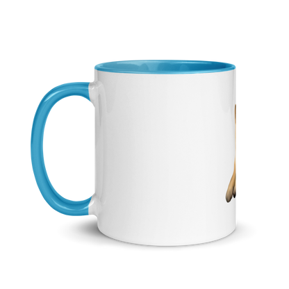 white and blue Custom Pet Coffee Mug for a dog named Cooper that loves couches