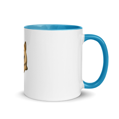 white and blue Custom Pet Coffee Mug for a dog named Cooper that loves couches