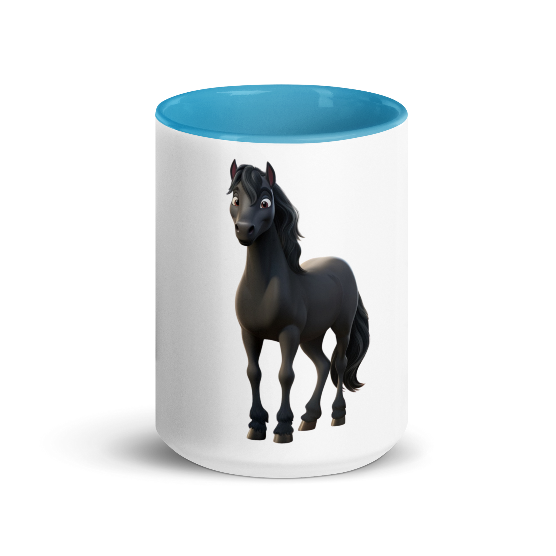 white and blue Custom Pet Coffee Mug for a horse named Bella