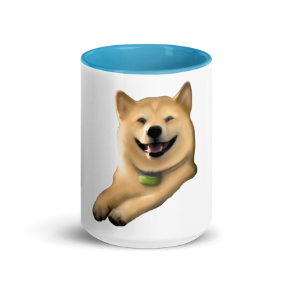 white and blue Custom Pet Coffee Mug for a dog named Cooper that loves couches