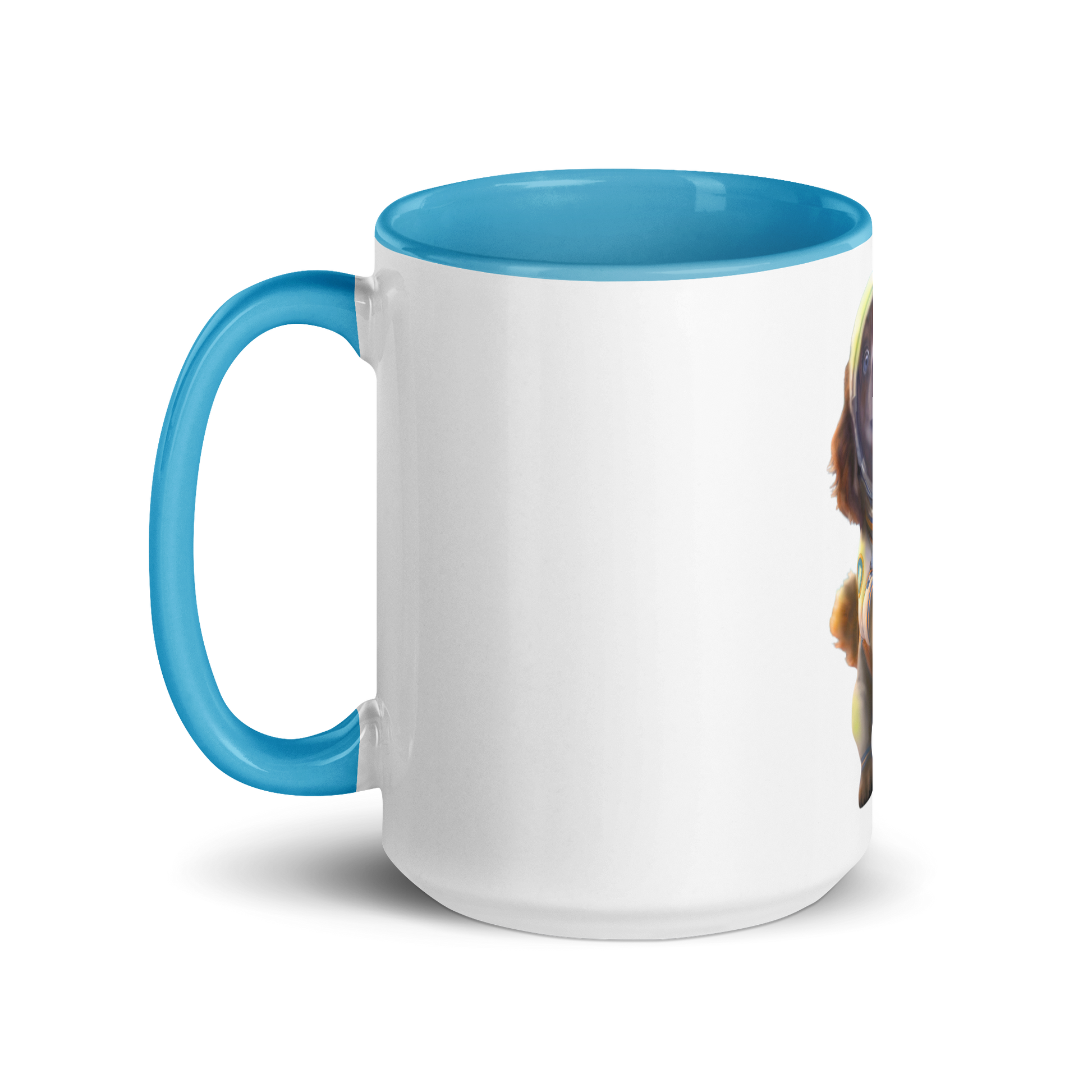 white and blue Custom Pet Coffee Mug for a dog named Bella