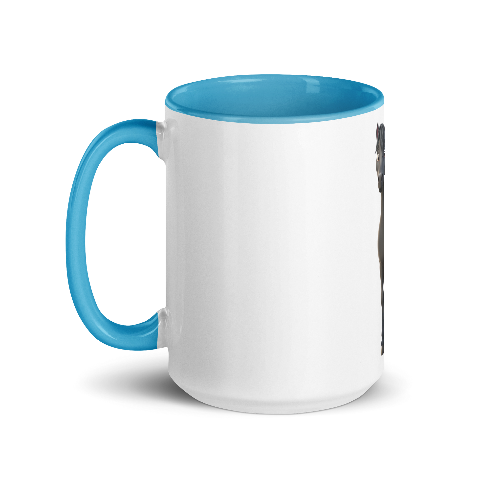 white and blue Custom Pet Coffee Mug for a horse named Bella