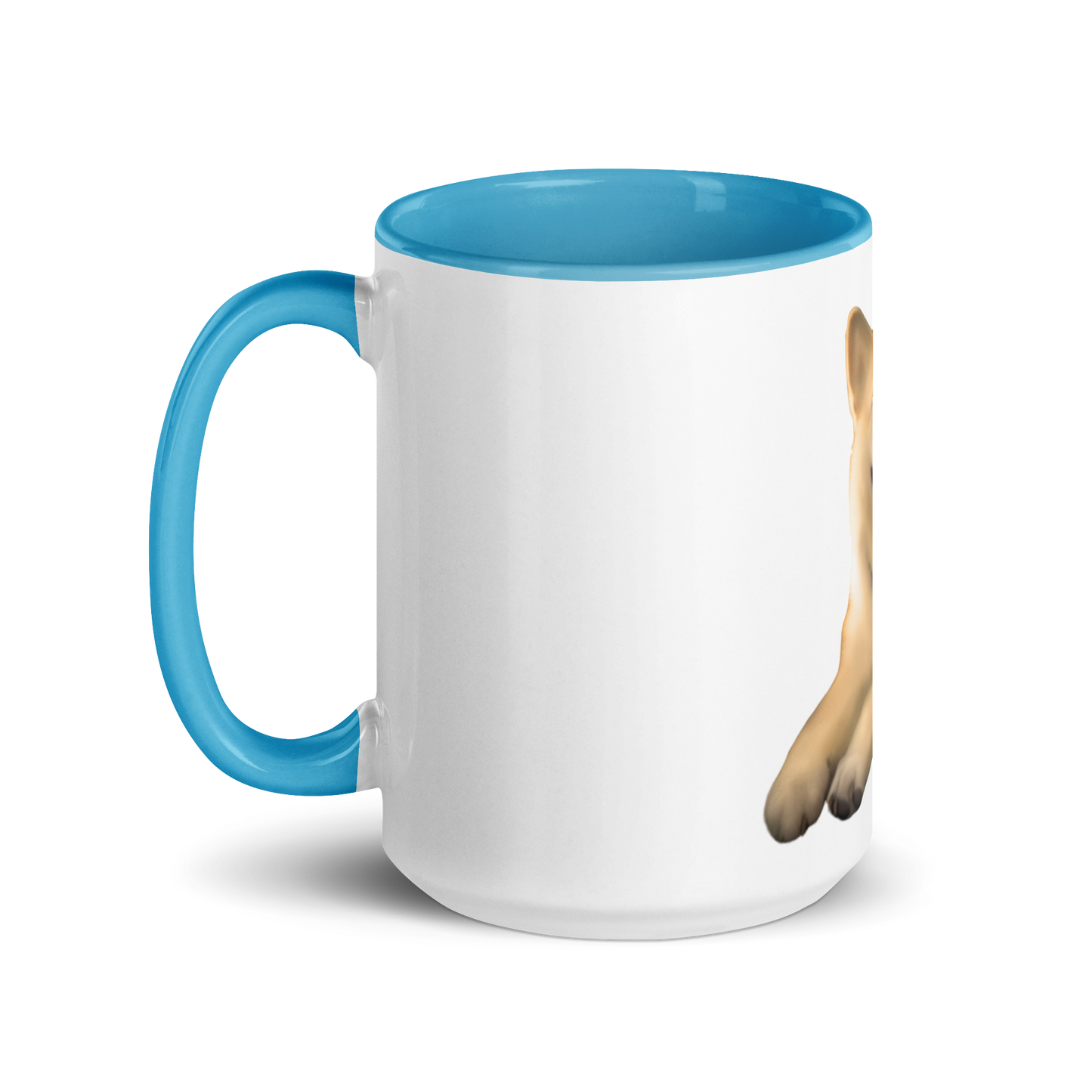 white and blue Custom Pet Coffee Mug for a dog named Cooper that loves couches