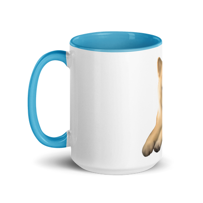 white and blue Custom Pet Coffee Mug for a dog named Cooper that loves couches