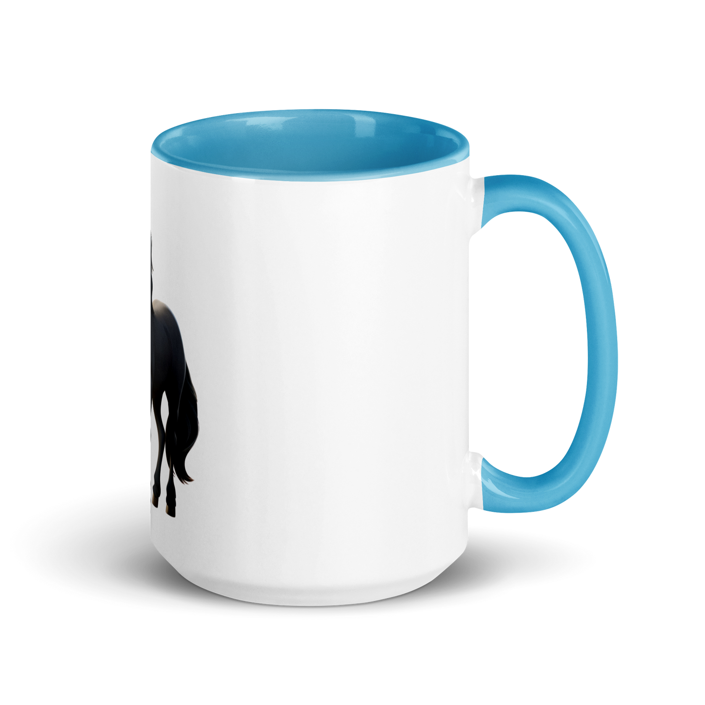 white and blue Custom Pet Coffee Mug for a horse named Bella