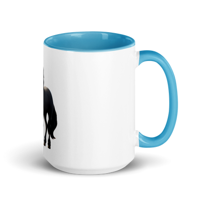 white and blue Custom Pet Coffee Mug for a horse named Bella