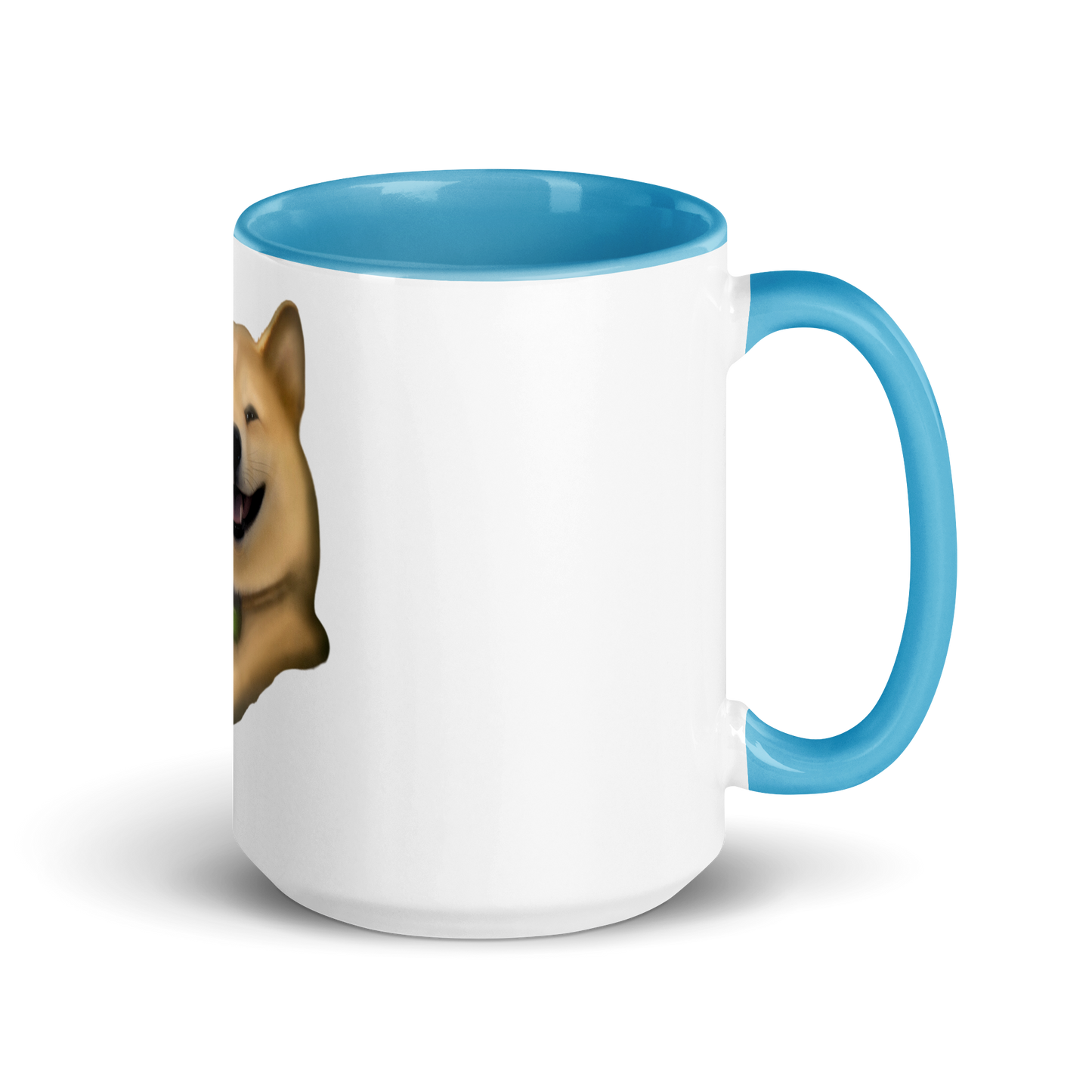 white and blue Custom Pet Coffee Mug for a dog named Cooper that loves couches