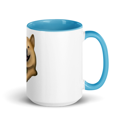 white and blue Custom Pet Coffee Mug for a dog named Cooper that loves couches