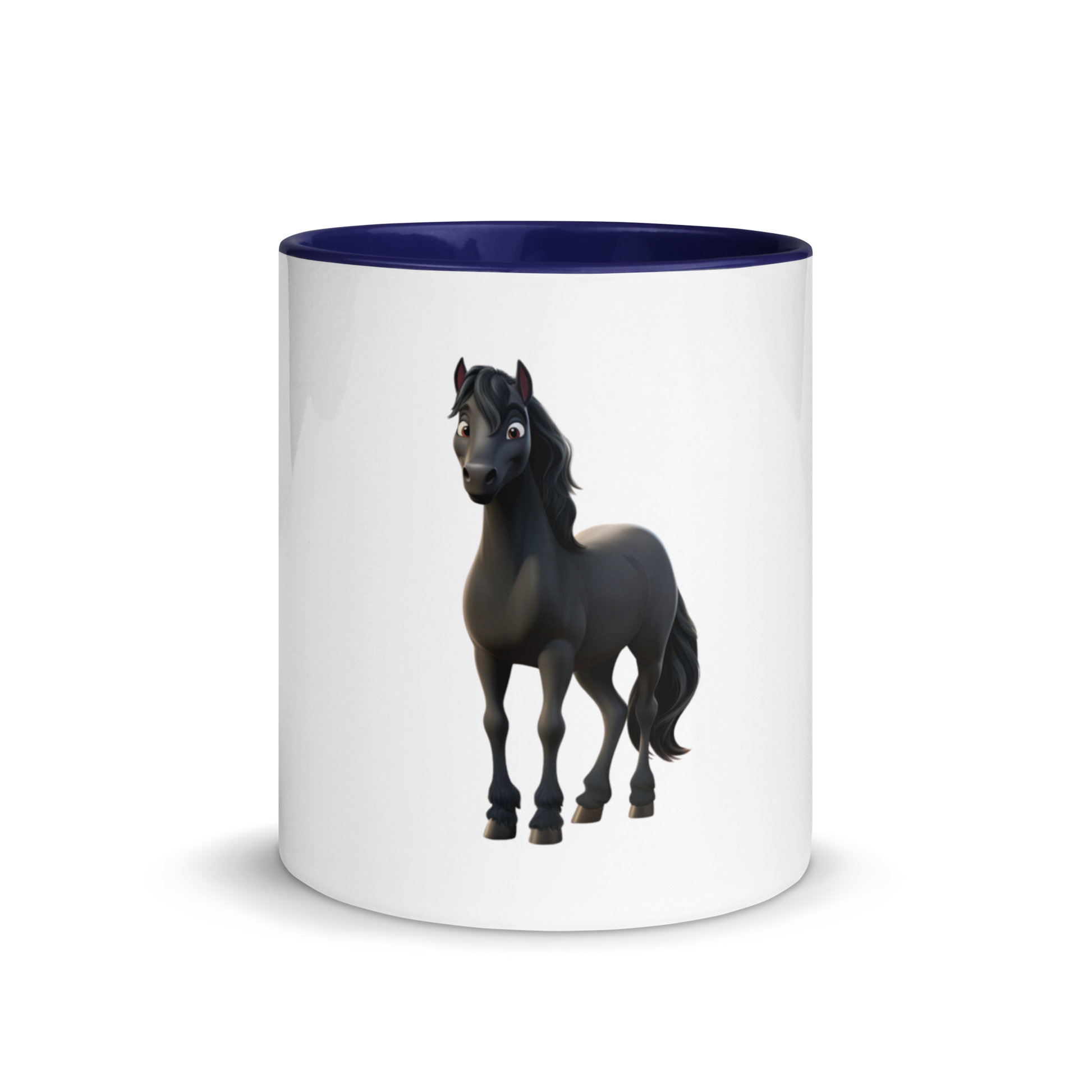 white and dark blue Custom Pet Coffee Mug for a horse named Bella