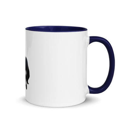 white and dark blue Custom Pet Coffee Mug for a horse named Bella