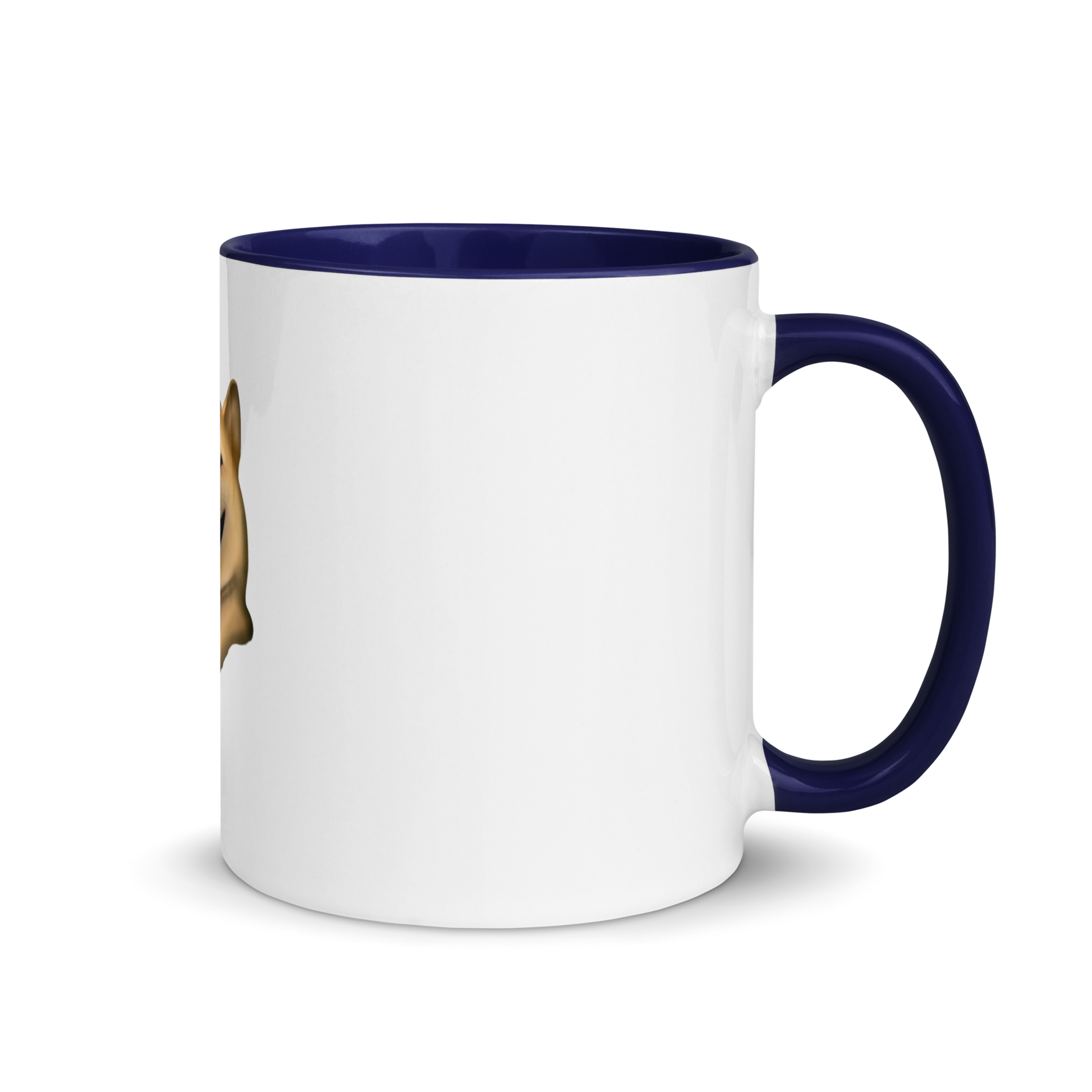 white and dark blue Custom Pet Coffee Mug for a dog named Cooper that loves couches