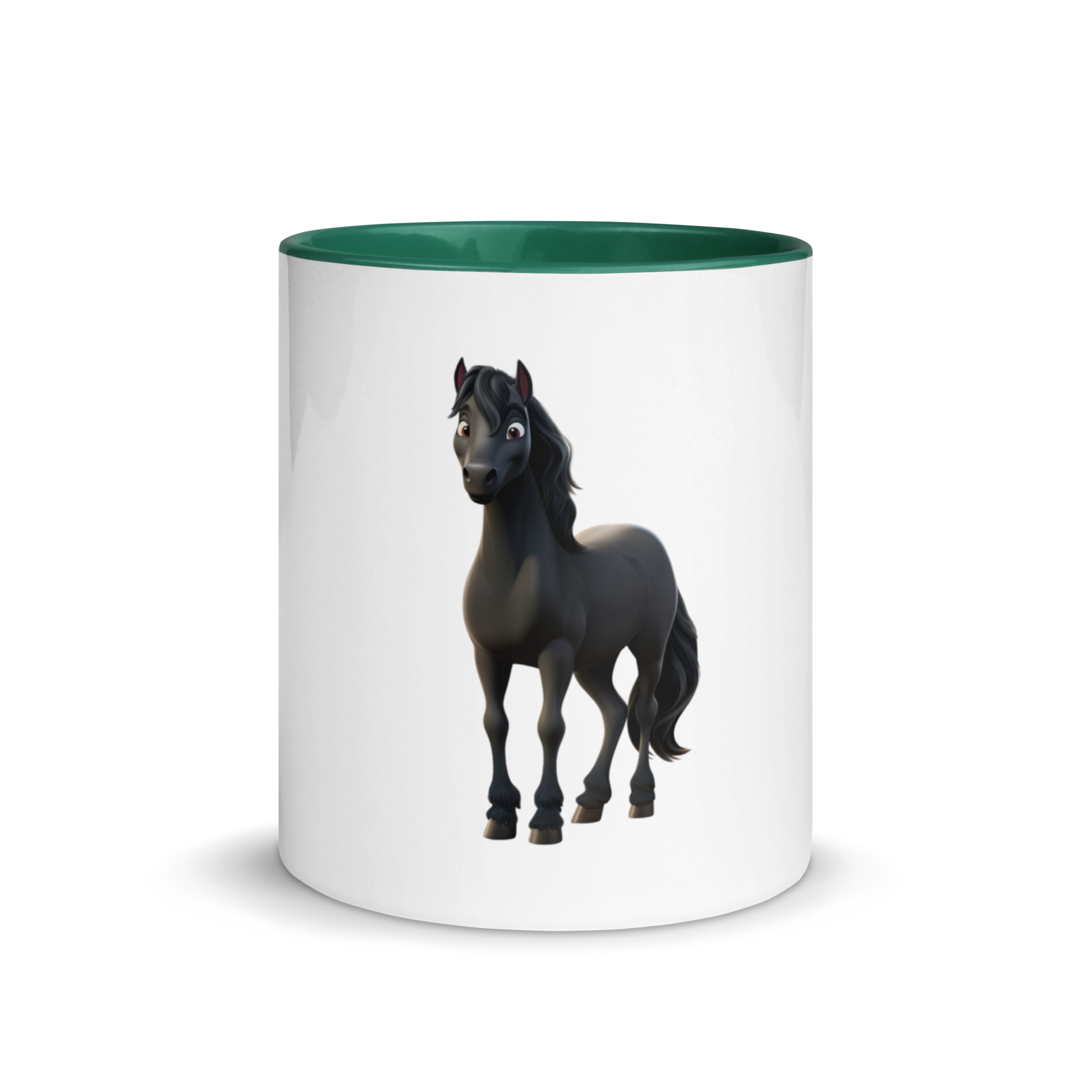 white and dark green Custom Pet Coffee Mug for a horse named Bella