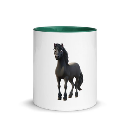 white and dark green Custom Pet Coffee Mug for a horse named Bella