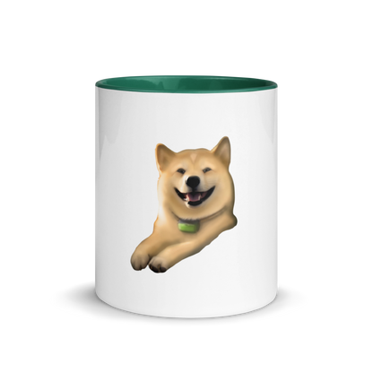 white and dark green Custom Pet Coffee Mug for a dog named Cooper that loves couches