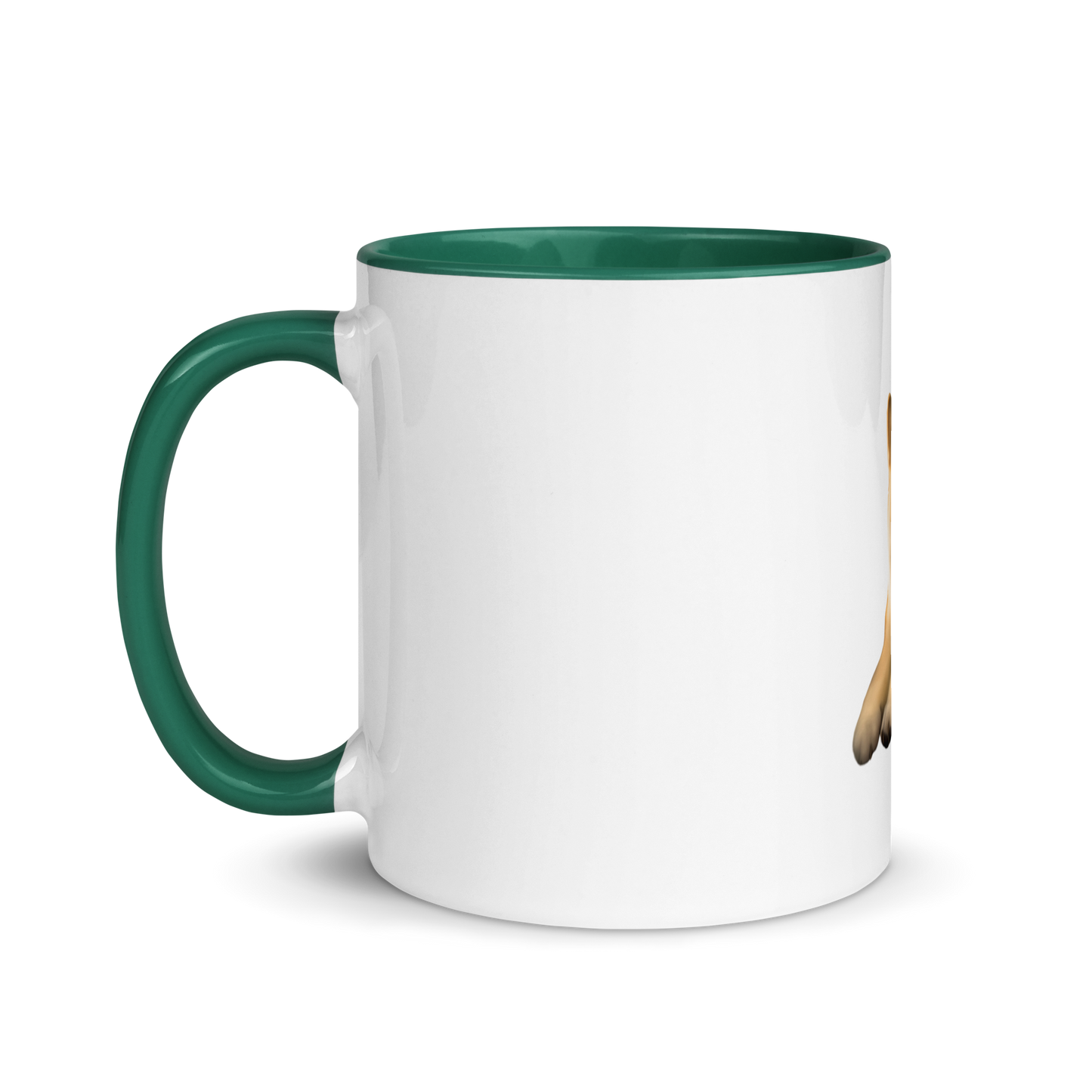 white and dark green Custom Pet Coffee Mug for a dog named Cooper that loves couches