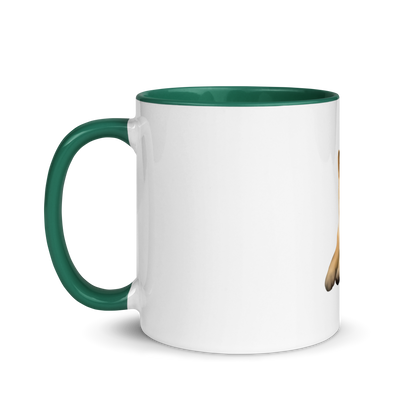 white and dark green Custom Pet Coffee Mug for a dog named Cooper that loves couches