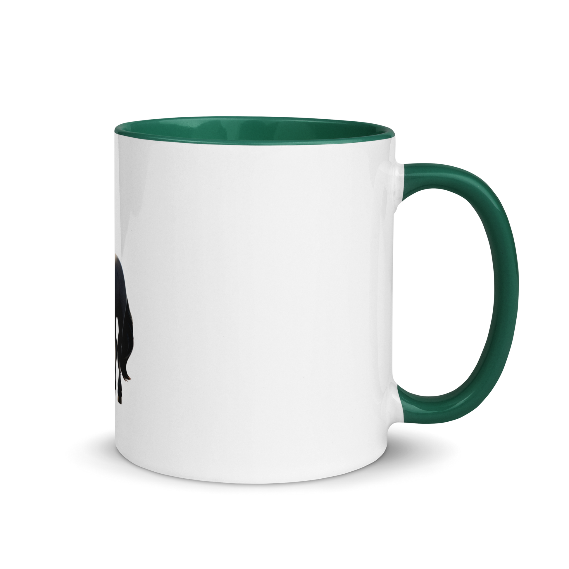 white and dark green Custom Pet Coffee Mug for a horse named Bella