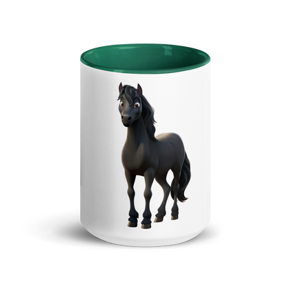 white and dark green Custom Pet Coffee Mug for a horse named Bella