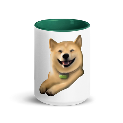 white and dark green Custom Pet Coffee Mug for a dog named Cooper that loves couches