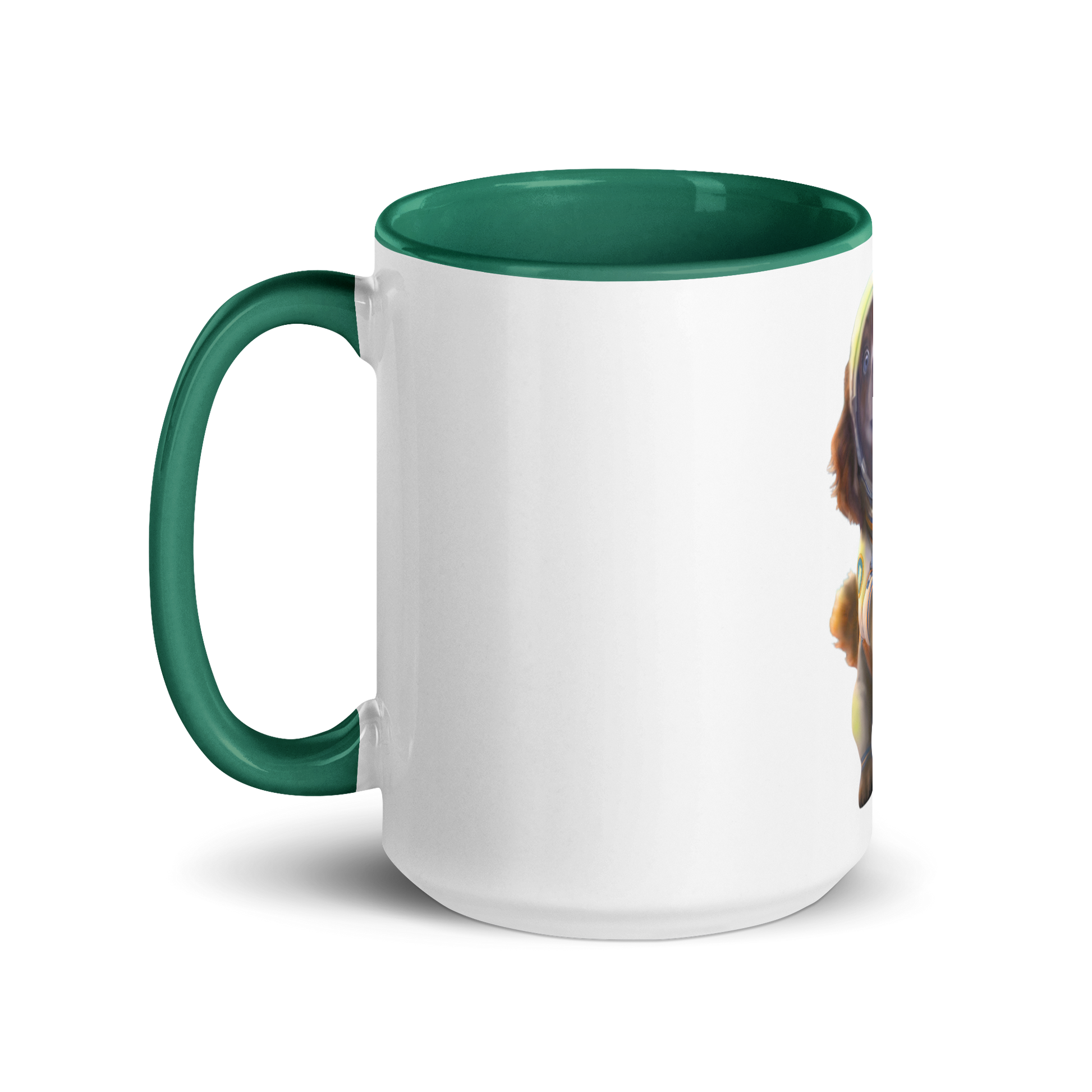 white and green Custom Pet Coffee Mug for a dog named Bella