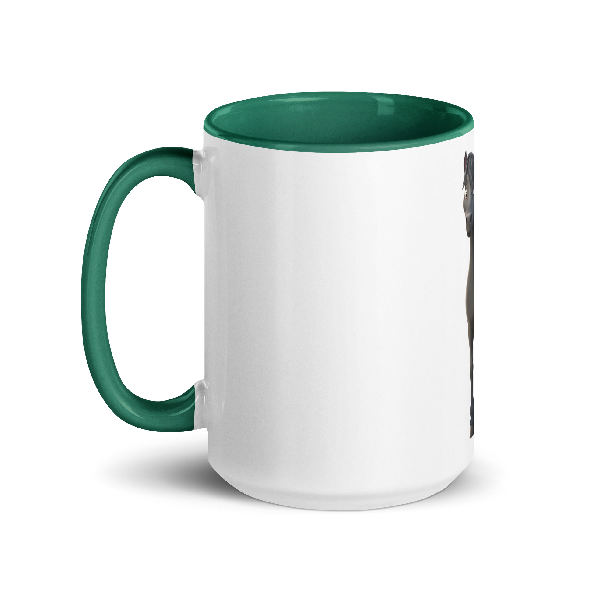 white and dark green Custom Pet Coffee Mug for a horse named Bella