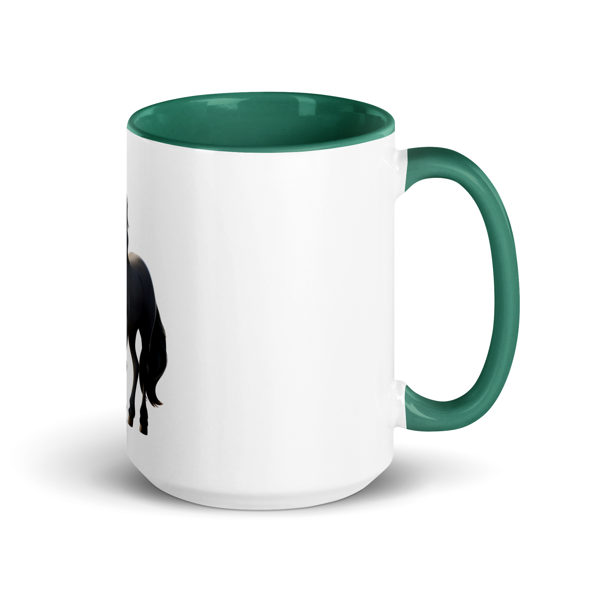 white and dark green Custom Pet Coffee Mug for a horse named Bella