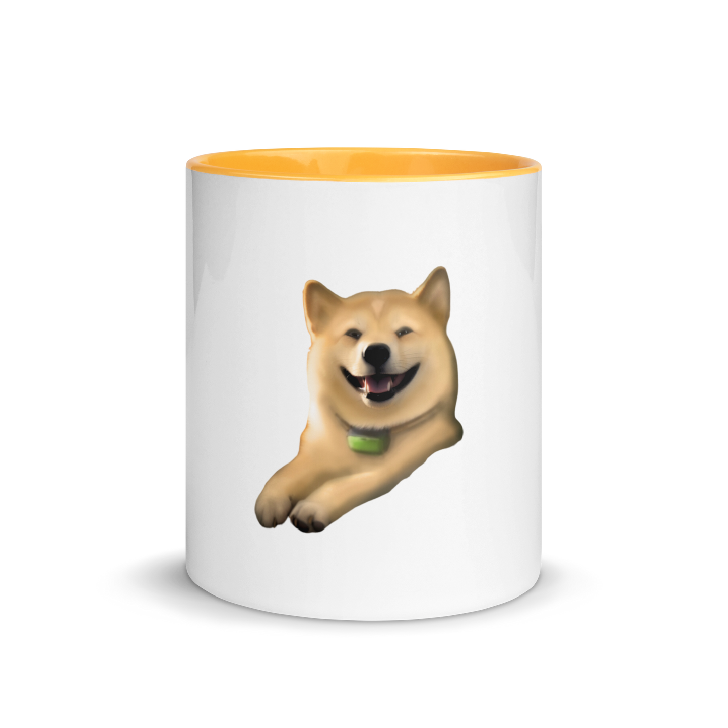 white and golden yellow Custom Pet Coffee Mug for a dog named Cooper that loves couches