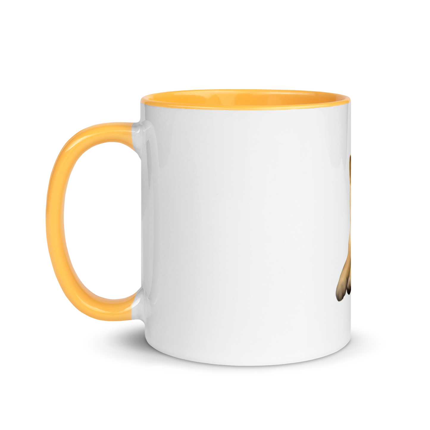 white and golden yellow Custom Pet Coffee Mug for a dog named Cooper that loves couches