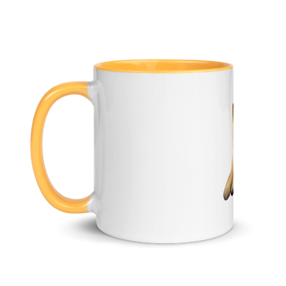 white and golden yellow Custom Pet Coffee Mug for a dog named Cooper that loves couches