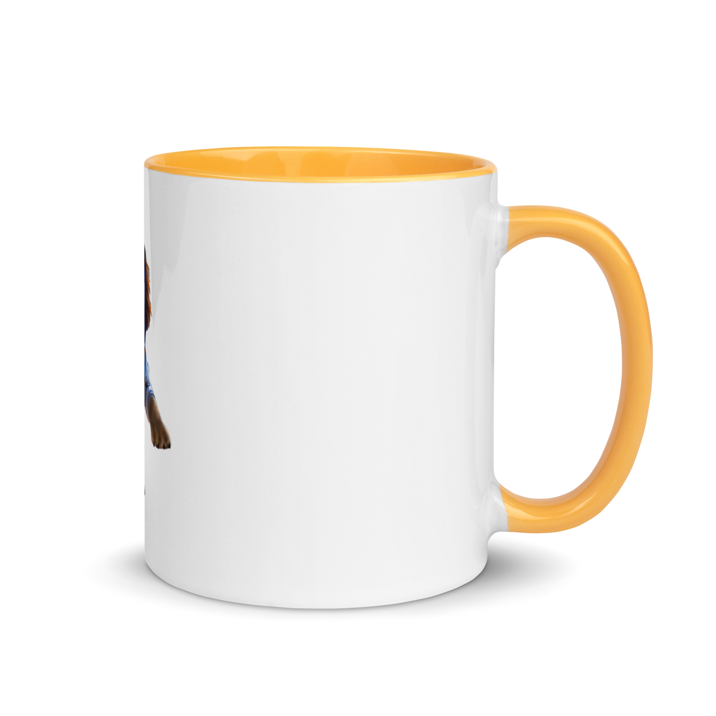 white and yellow Custom Pet Coffee Mug for a dog named Bella