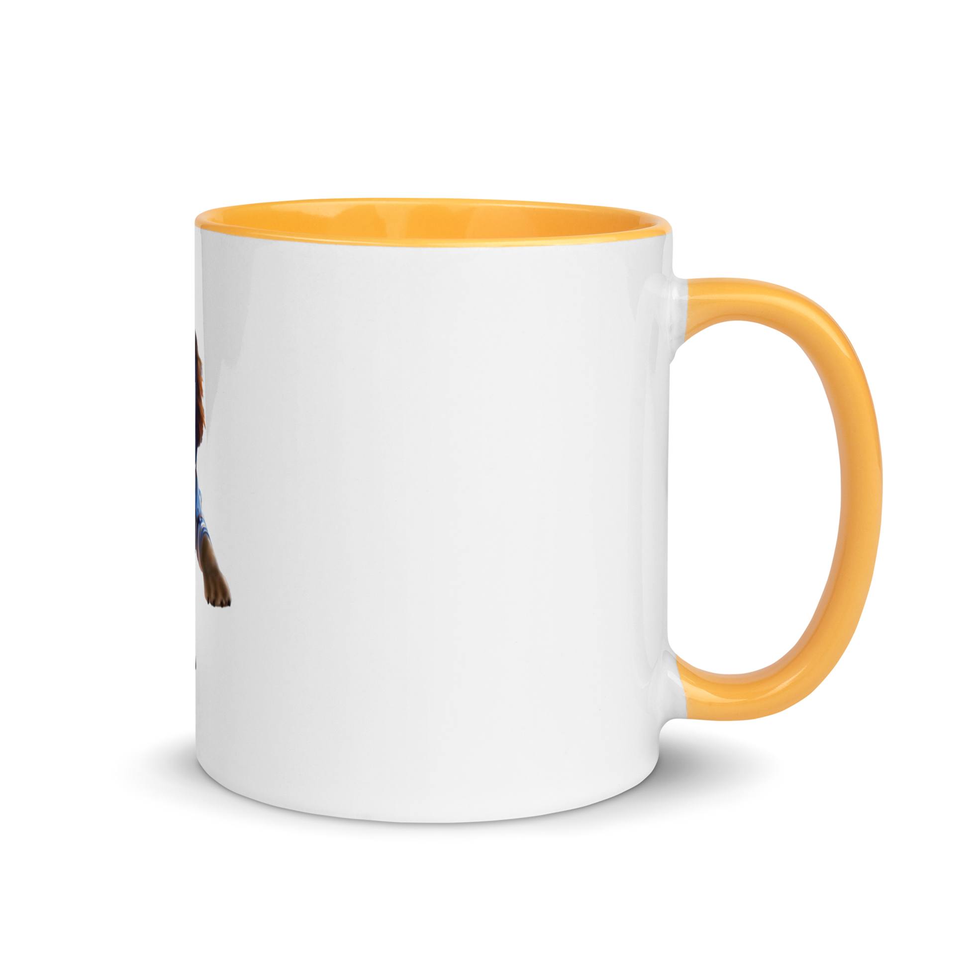 white and yellow Custom Pet Coffee Mug for a dog named Bella