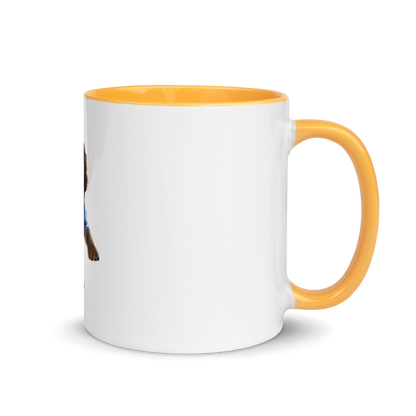 white and yellow Custom Pet Coffee Mug for a dog named Bella