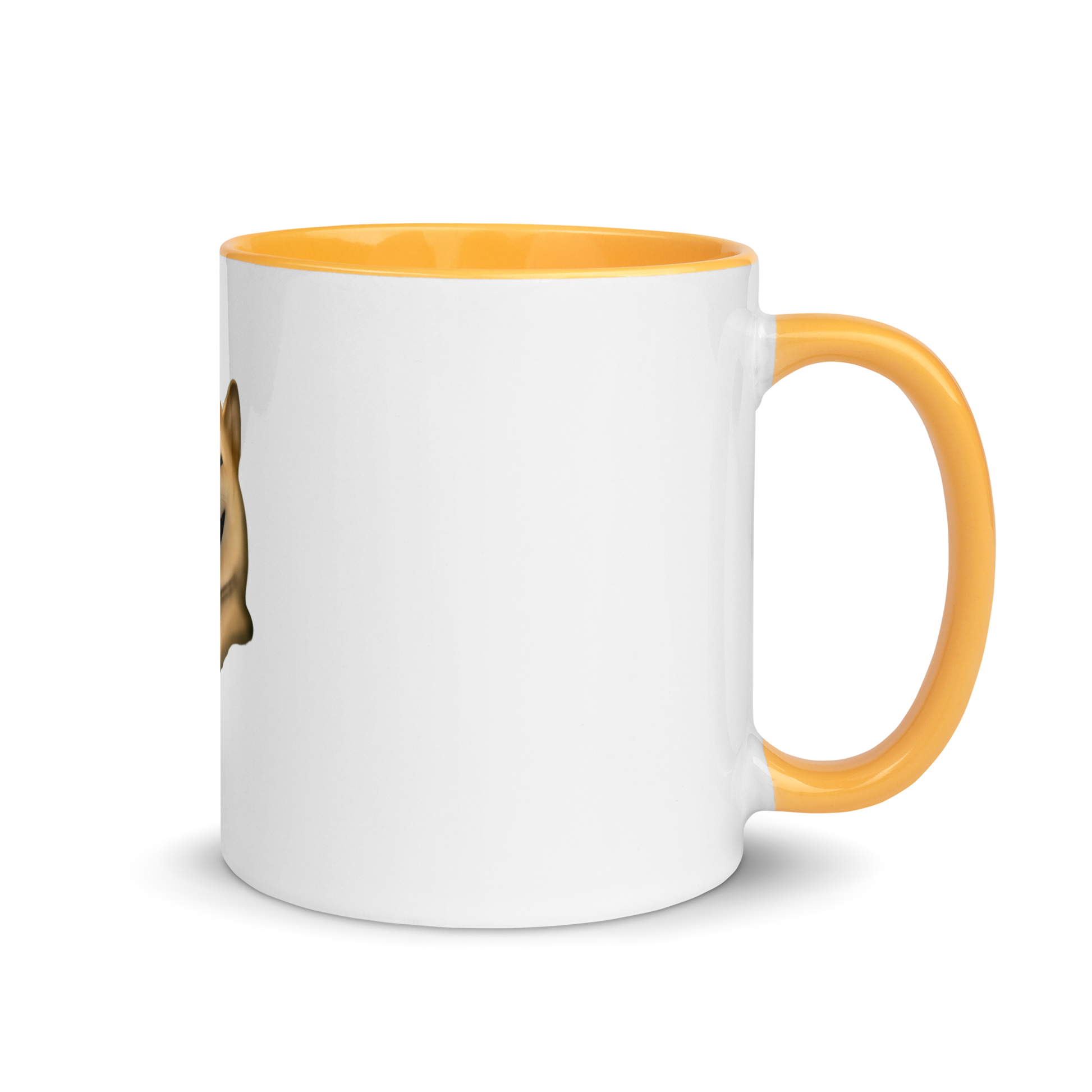 white and golden yellow Custom Pet Coffee Mug for a dog named Cooper that loves couches