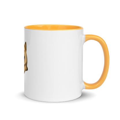 white and golden yellow Custom Pet Coffee Mug for a dog named Cooper that loves couches