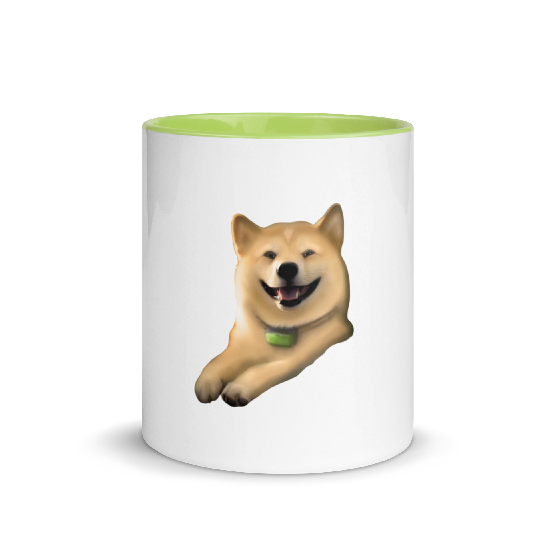 white and green Custom Pet Coffee Mug for a dog named Cooper that loves couches