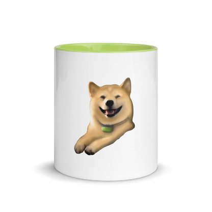 white and green Custom Pet Coffee Mug for a dog named Cooper that loves couches