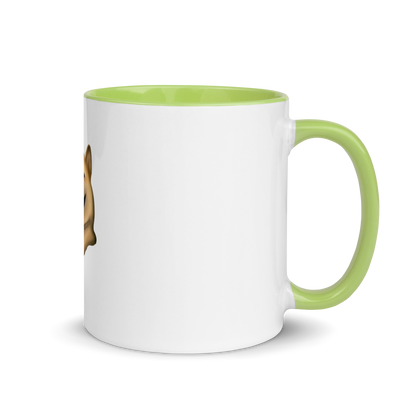 white and green Custom Pet Coffee Mug for a dog named Cooper that loves couches