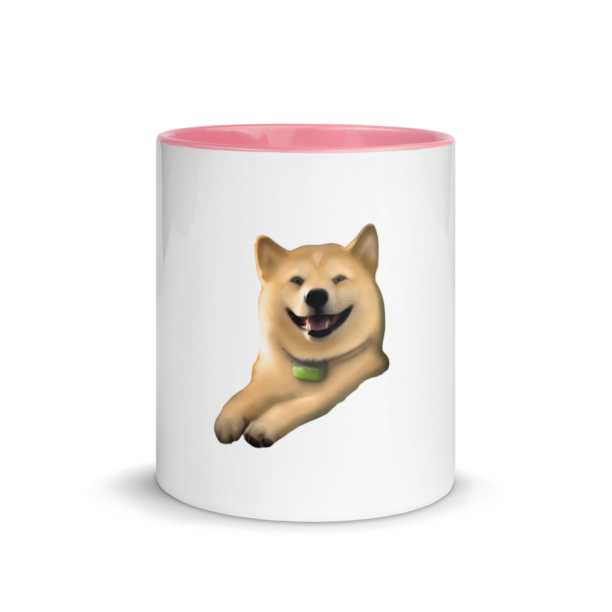 white and pink Custom Pet Coffee Mug for a dog named Cooper that loves couches