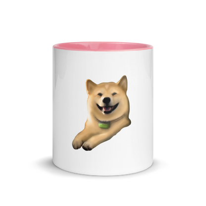 white and pink Custom Pet Coffee Mug for a dog named Cooper that loves couches