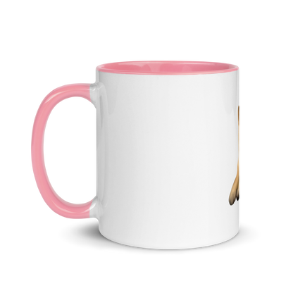 white and pink Custom Pet Coffee Mug for a dog named Cooper that loves couches