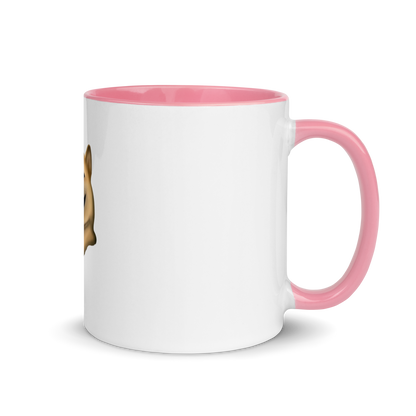 white and pink Custom Pet Coffee Mug for a dog named Cooper that loves couches