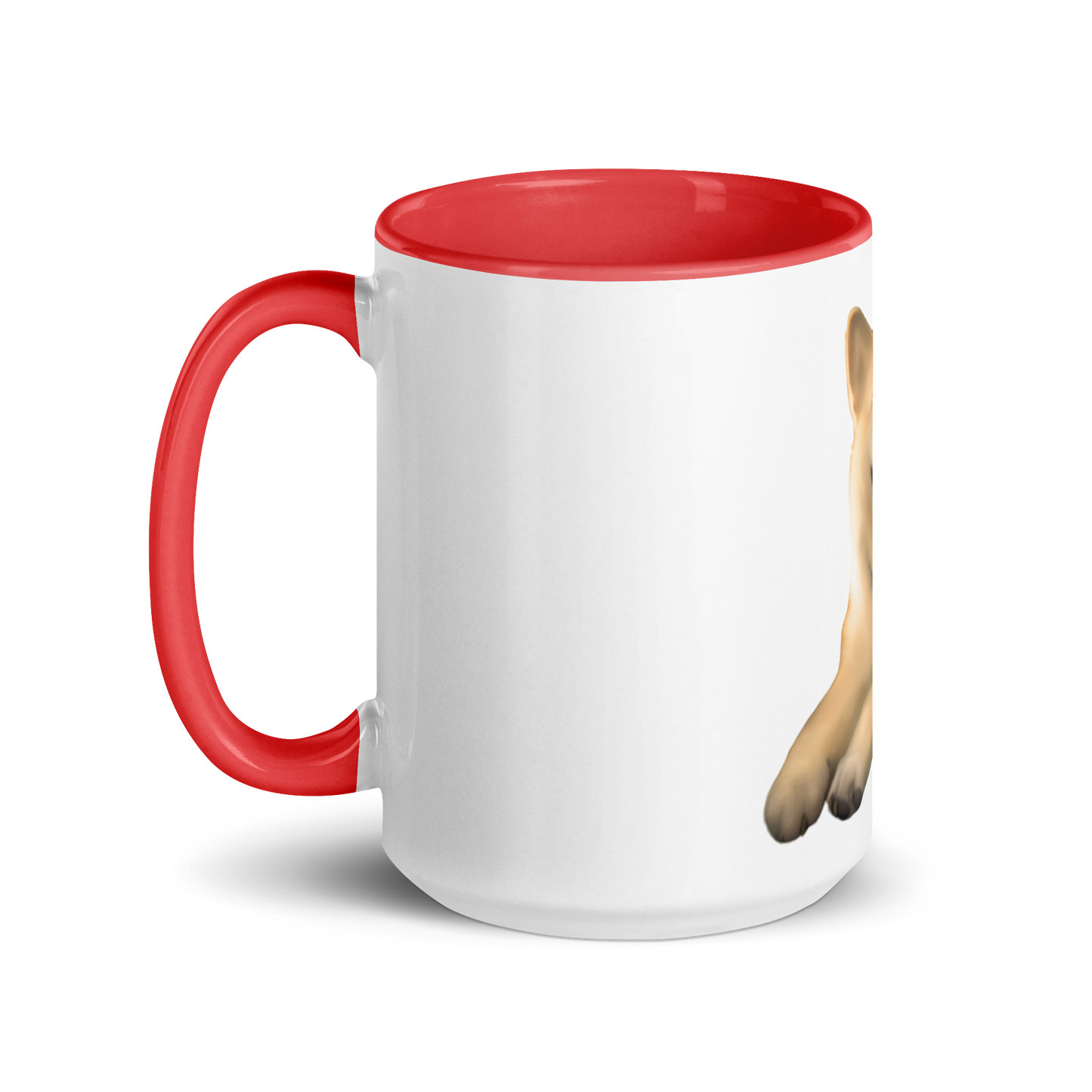 white and red Custom Pet Coffee Mug for a dog named Cooper that loves couches