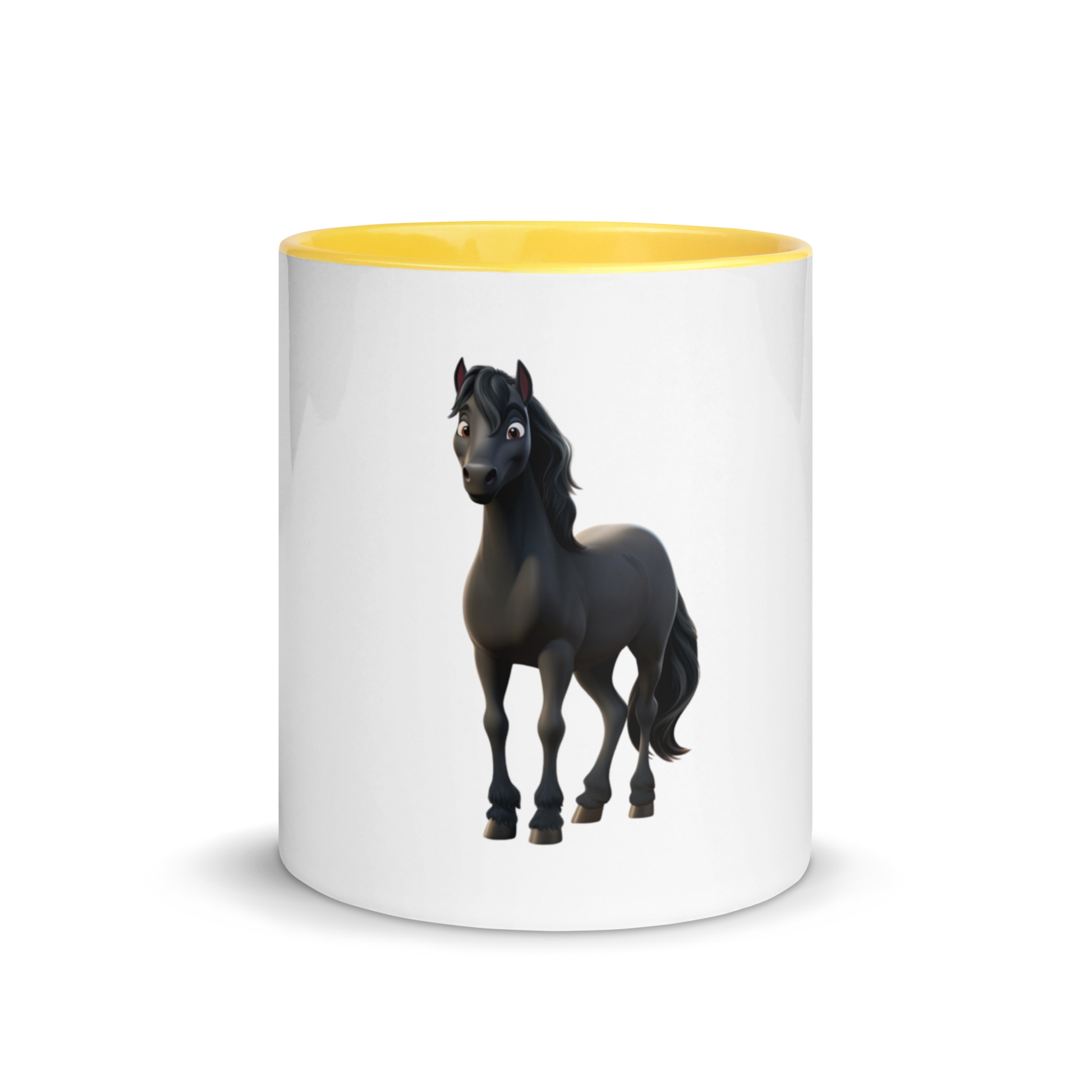 white and yellow Custom Pet Coffee Mug for a horse named Bella