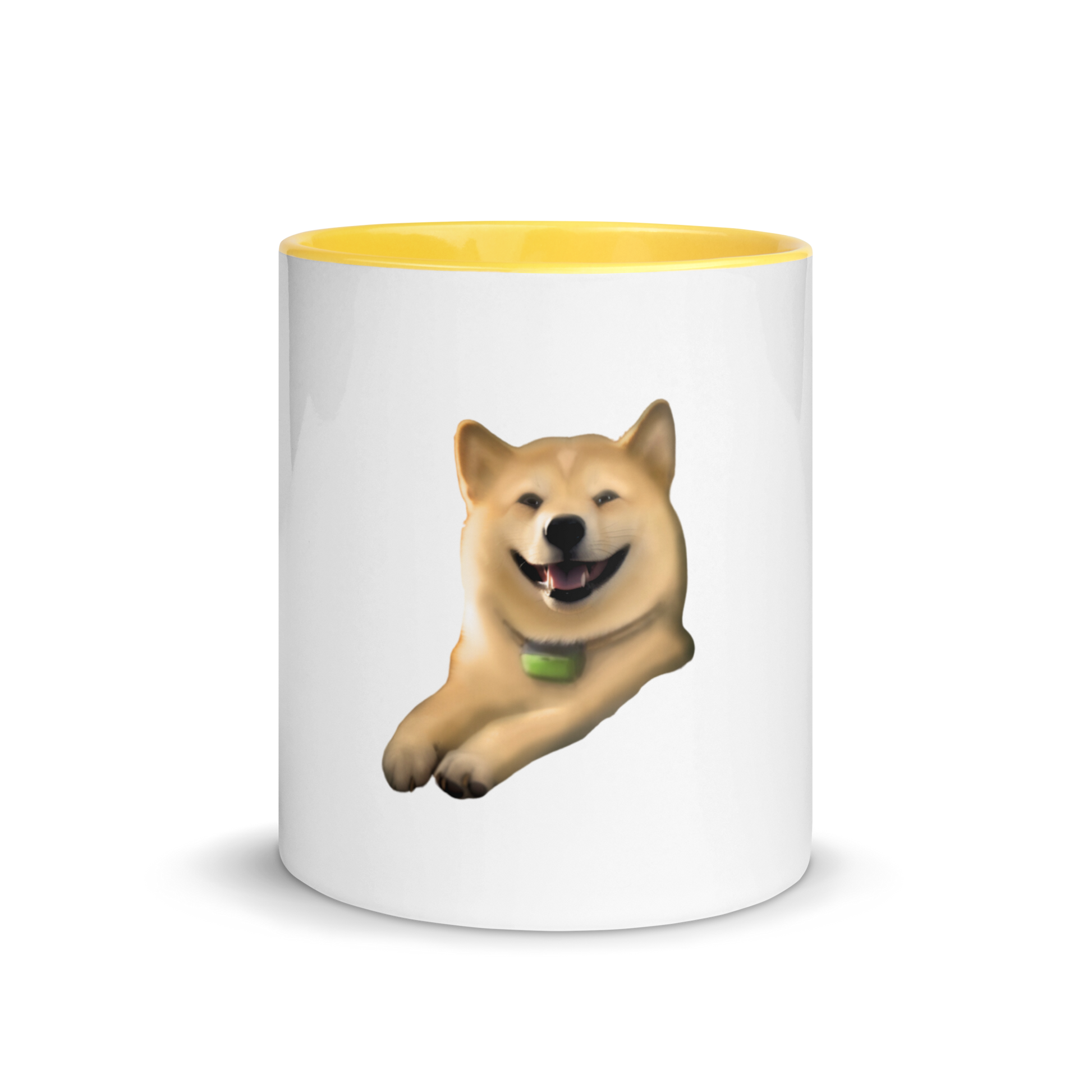 white and yellow Custom Pet Coffee Mug for a dog named Cooper that loves couches