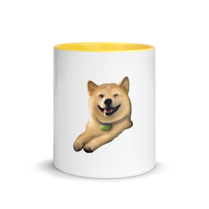 white and yellow Custom Pet Coffee Mug for a dog named Cooper that loves couches