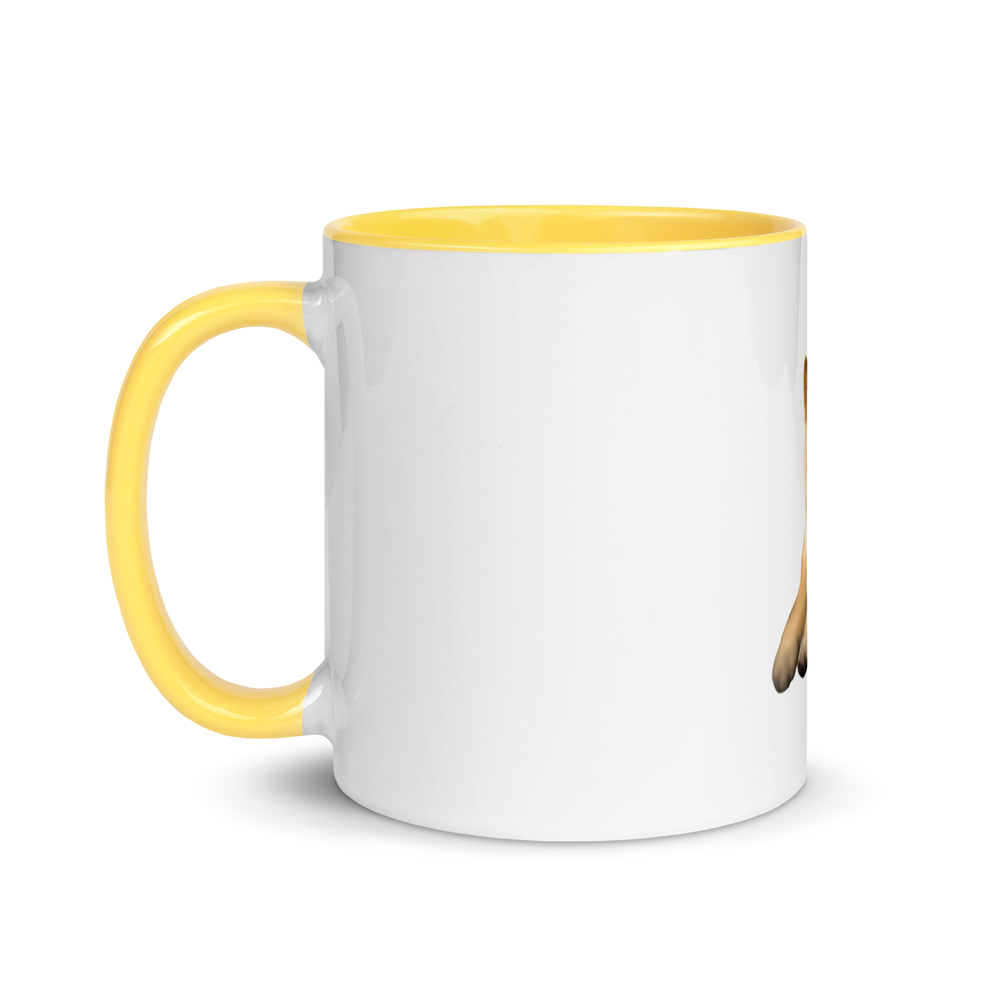 white and yellow Custom Pet Coffee Mug for a dog named Cooper that loves couches