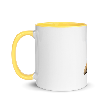 white and yellow Custom Pet Coffee Mug for a dog named Cooper that loves couches