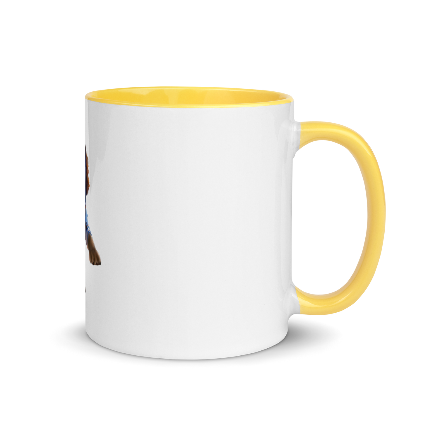 white and yellow Custom Pet Coffee Mug for a dog named Bella